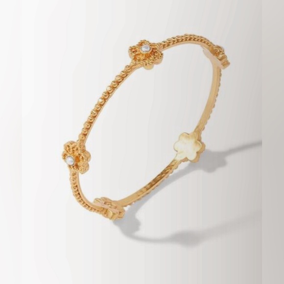 Authentic Luxury Minimalist Julie Vos Flower Pearl Station Bangle/Bracelet - Picture 5 of 17